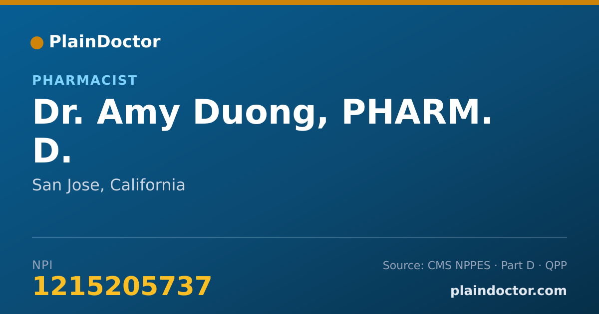 Shareable card for Amy Duong, PHARM. D. - Pharmacist, San Jose, CA
