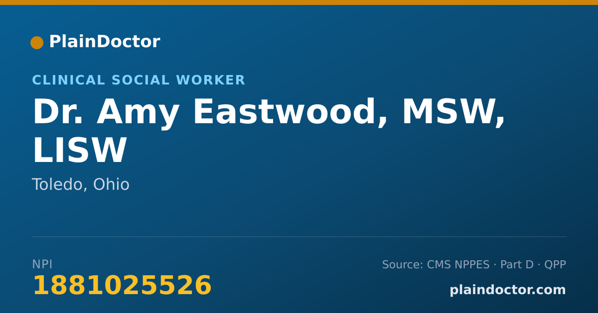 Shareable card for Amy Eastwood, MSW, LISW - Clinical Social Worker, Toledo, OH