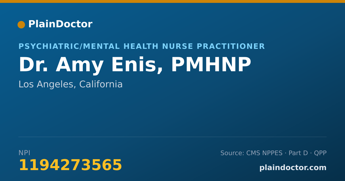 Shareable card for Amy Enis, PMHNP - Psychiatric/Mental Health Nurse Practitioner, Los Angeles, CA