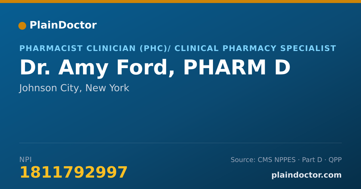 Shareable card for Amy Ford, PHARM D - Pharmacist Clinician (PhC)/ Clinical Pharmacy Specialist, Johnson City, NY