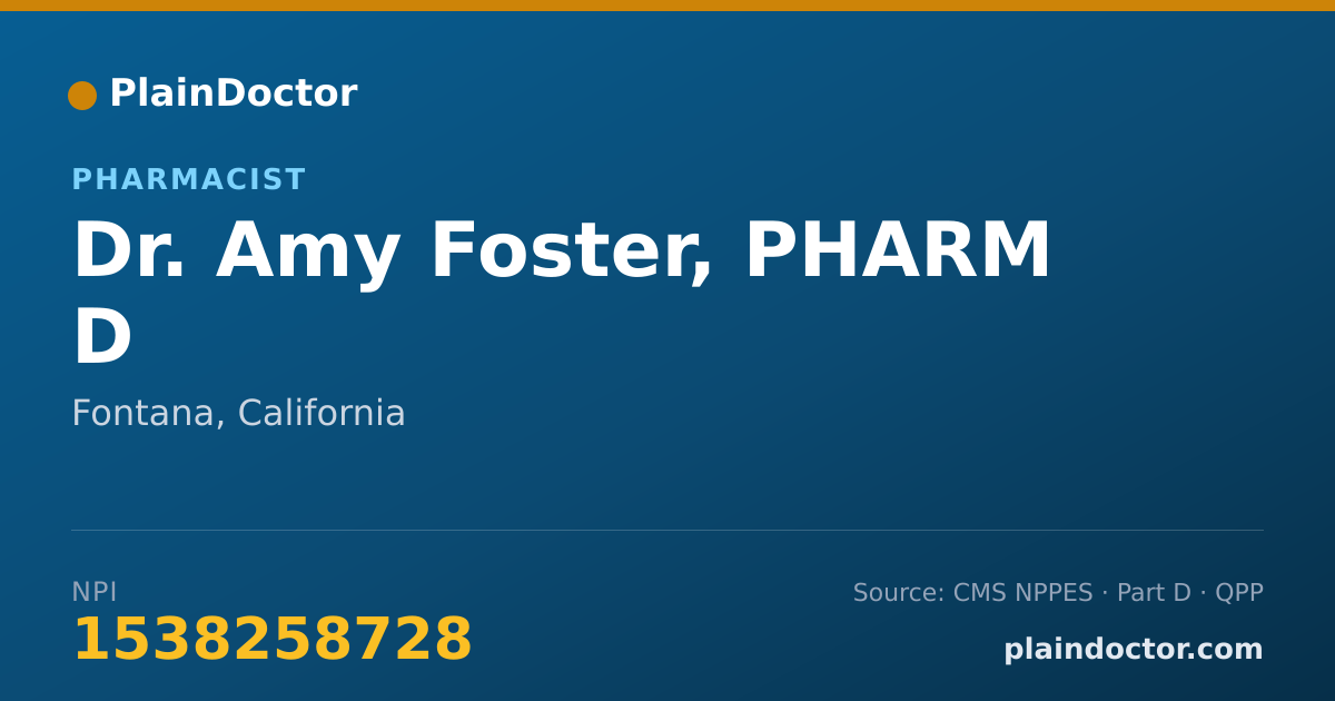 Shareable card for Amy Foster, PHARM D - Pharmacist, Fontana, CA