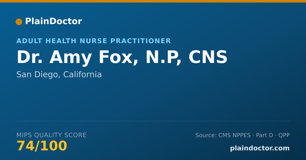 Shareable card for Amy Fox, N.P, CNS - Adult Health Nurse Practitioner, San Diego, CA