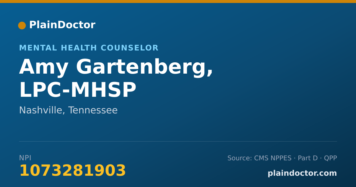 Shareable card for Amy Gartenberg, LPC-MHSP - Mental Health Counselor, Nashville, TN
