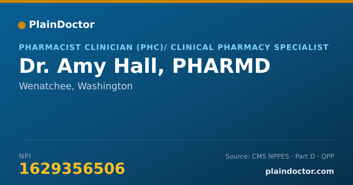 Shareable card for Amy Hall, PHARMD - Pharmacist Clinician (PhC)/ Clinical Pharmacy Specialist, Wenatchee, WA
