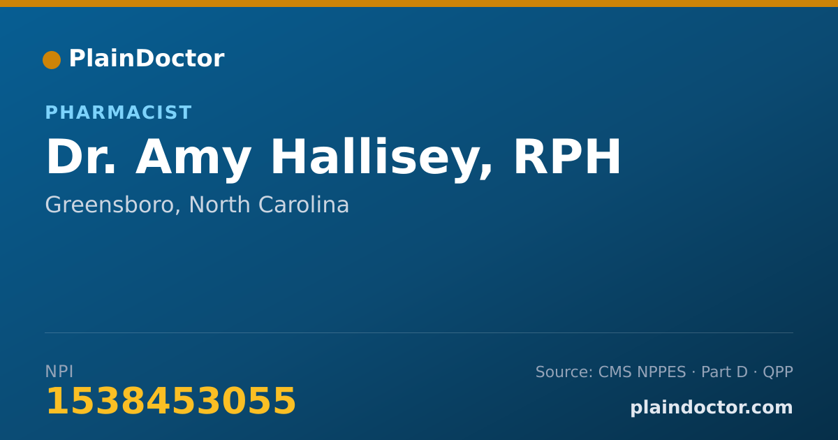 Shareable card for Amy Hallisey, RPH - Pharmacist, Greensboro, NC