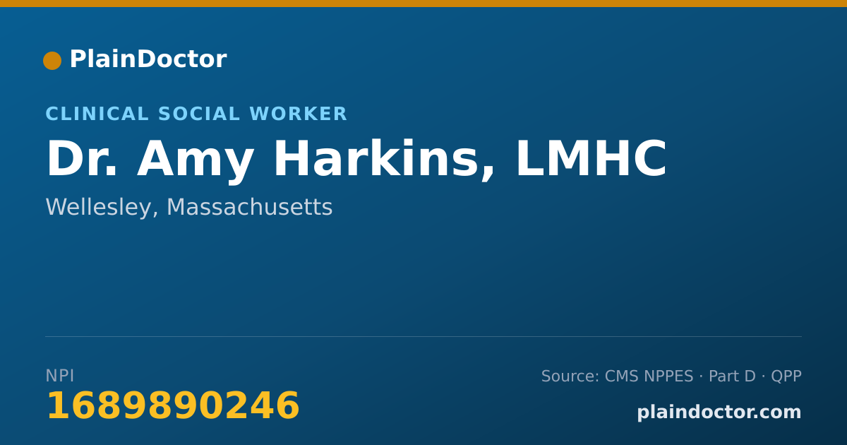 Shareable card for Amy Harkins, LMHC - Clinical Social Worker, Wellesley, MA
