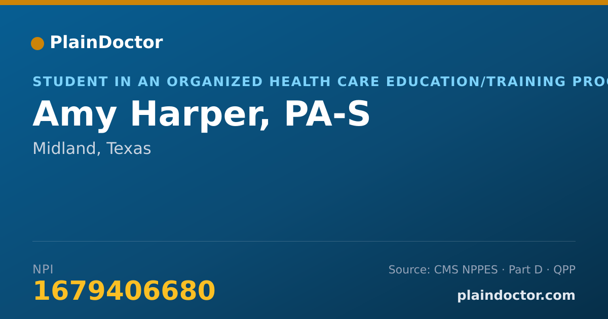 Shareable card for Amy Harper, PA-S - Student in an Organized Health Care Education/Training Program, Midland, TX