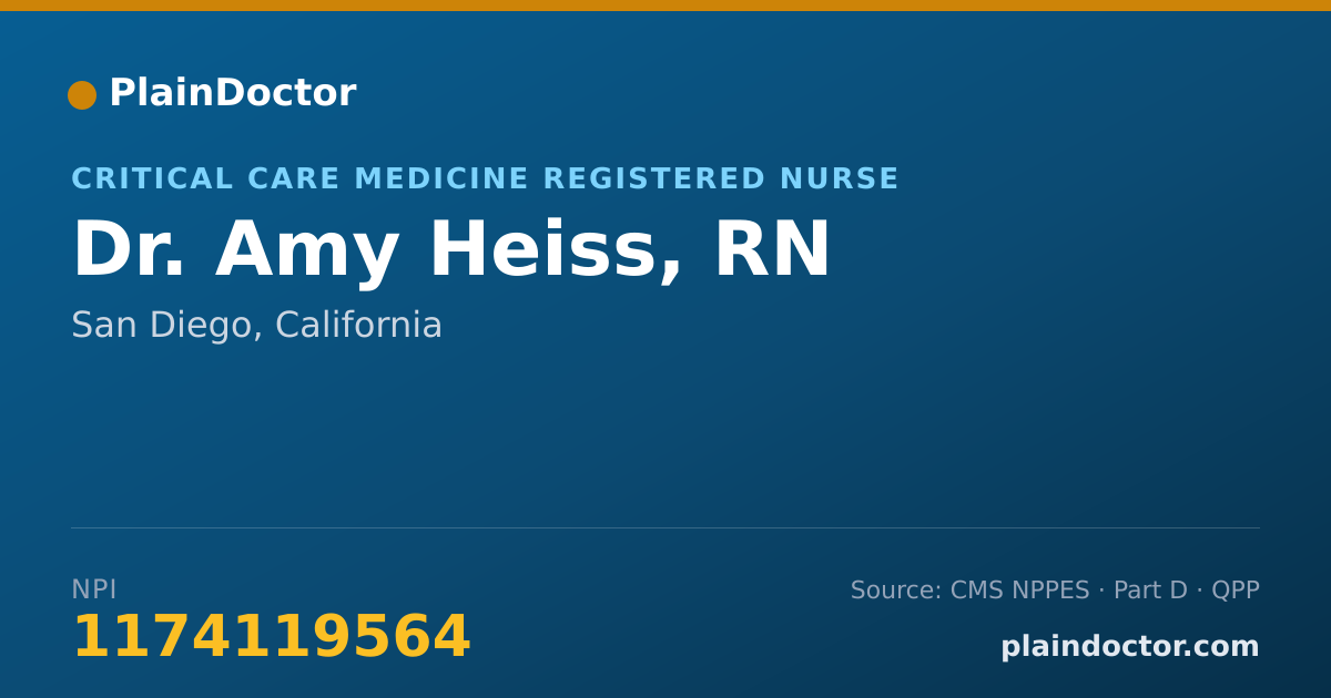 Shareable card for Amy Heiss, RN - Critical Care Medicine Registered Nurse, San Diego, CA