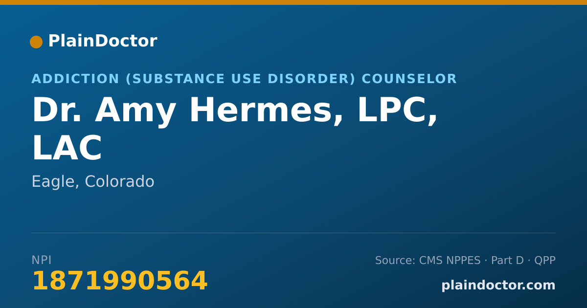 Shareable card for Amy Hermes, LPC, LAC - Addiction (Substance Use Disorder) Counselor, Eagle, CO