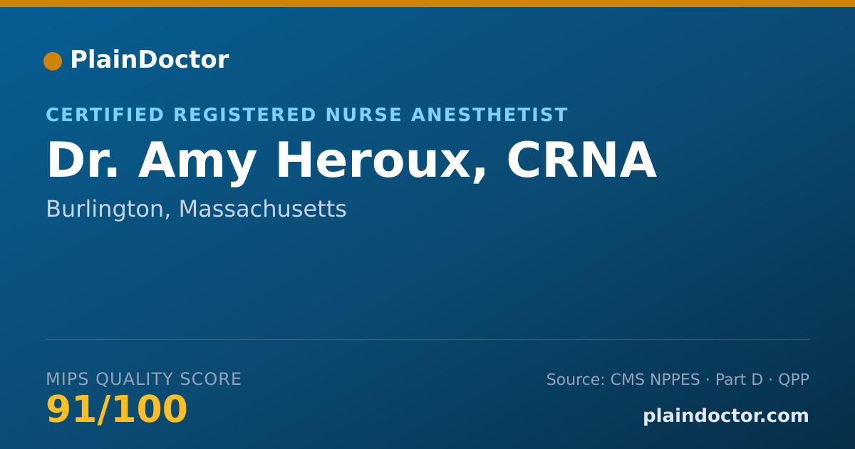 Shareable card for Amy Heroux, CRNA - Certified Registered Nurse Anesthetist, Burlington, MA