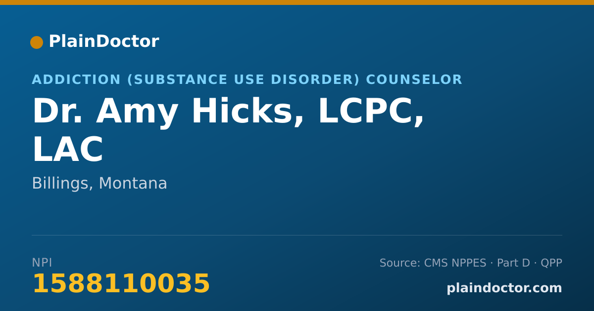 Shareable card for Amy Hicks, LCPC, LAC - Addiction (Substance Use Disorder) Counselor, Billings, MT