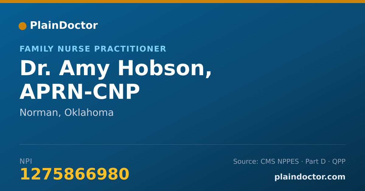 Shareable card for Amy Hobson, APRN-CNP - Family Nurse Practitioner, Norman, OK