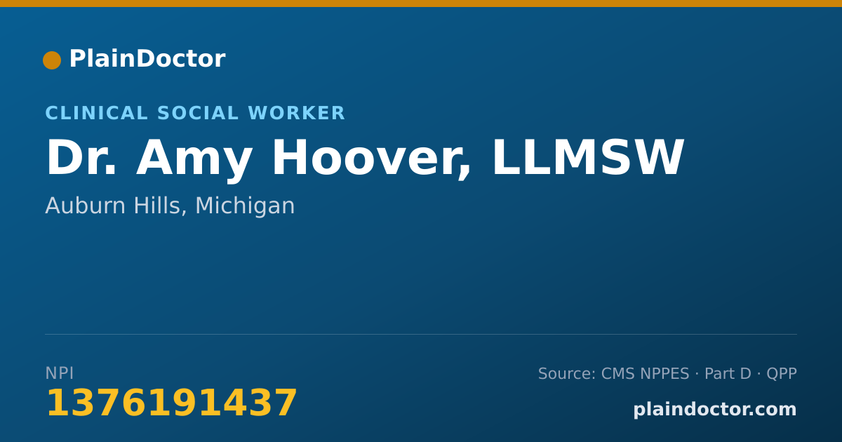Shareable card for Amy Hoover, LLMSW - Clinical Social Worker, Auburn Hills, MI