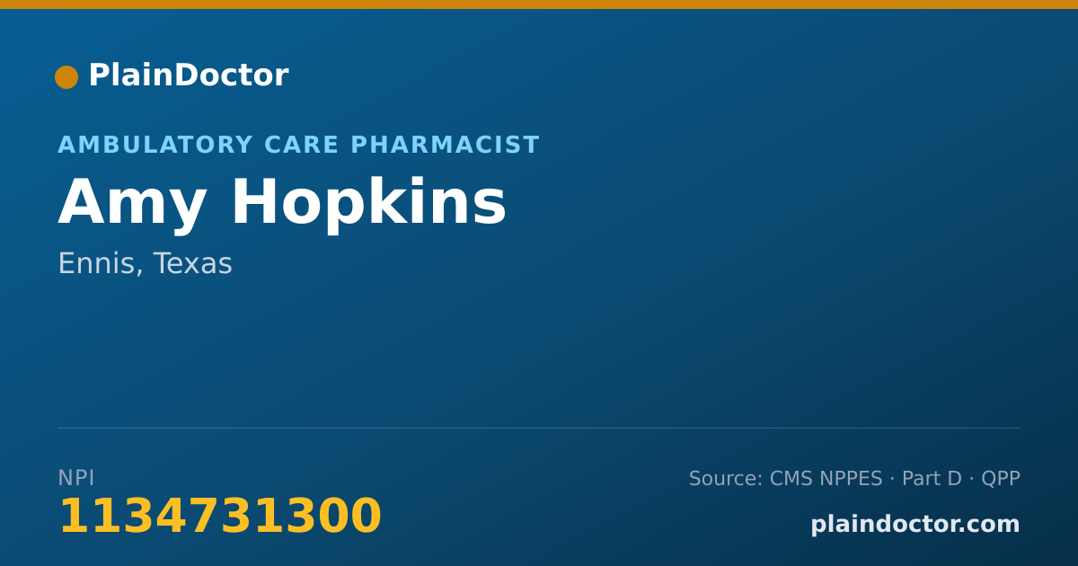 Shareable card for Amy Hopkins - Ambulatory Care Pharmacist, Ennis, TX