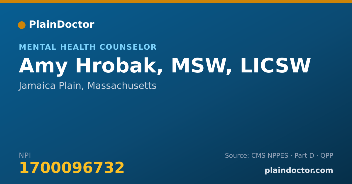 Shareable card for Amy Hrobak, MSW, LICSW - Mental Health Counselor, Jamaica Plain, MA