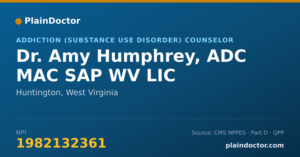 Shareable card for Amy Humphrey, ADC MAC SAP WV LIC - Addiction (Substance Use Disorder) Counselor, Huntington, WV