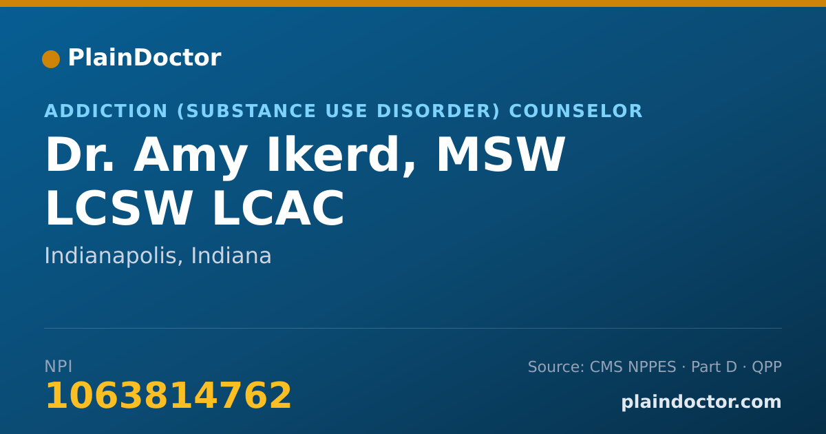 Shareable card for Amy Ikerd, MSW LCSW LCAC - Addiction (Substance Use Disorder) Counselor, Indianapolis, IN
