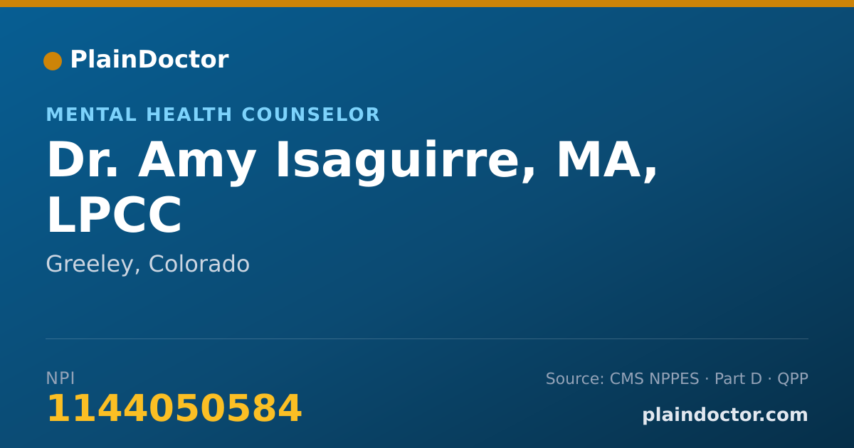 Shareable card for Amy Isaguirre, MA, LPCC - Mental Health Counselor, Greeley, CO