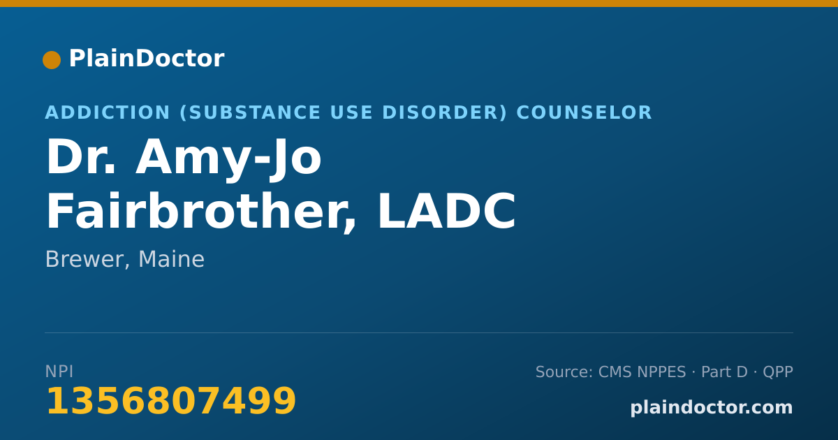 Shareable card for Amy-Jo Fairbrother, LADC - Addiction (Substance Use Disorder) Counselor, Brewer, ME