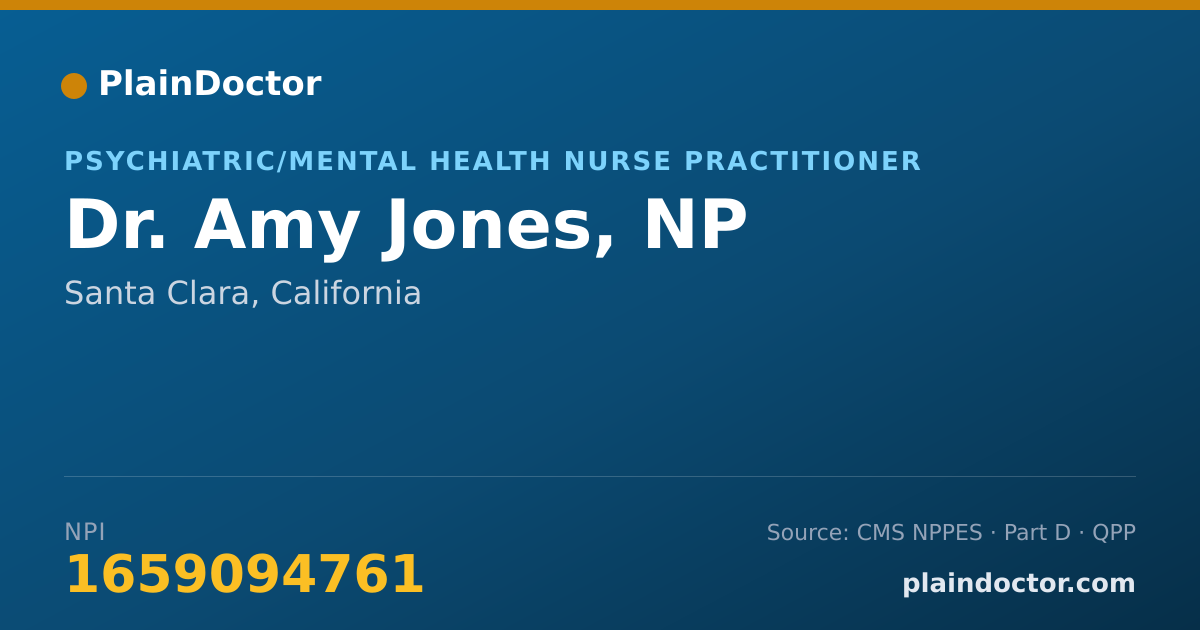 Shareable card for Amy Jones, NP - Psychiatric/Mental Health Nurse Practitioner, Santa Clara, CA