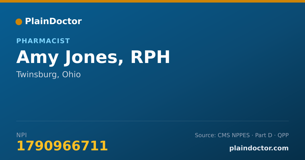 Shareable card for Amy Jones, RPH - Pharmacist, Twinsburg, OH