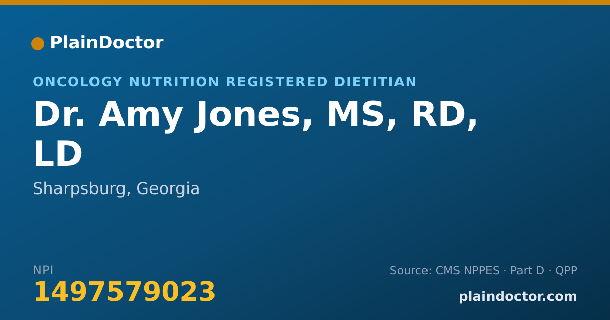 Shareable card for Amy Jones, MS, RD, LD - Oncology Nutrition Registered Dietitian, Sharpsburg, GA