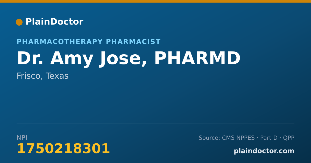 Shareable card for Amy Jose, PHARMD - Pharmacotherapy Pharmacist, Frisco, TX