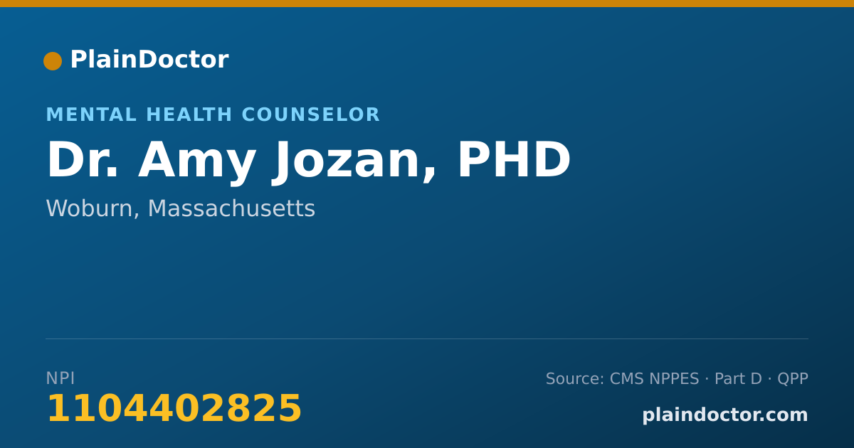 Shareable card for Amy Jozan, PHD - Mental Health Counselor, Woburn, MA