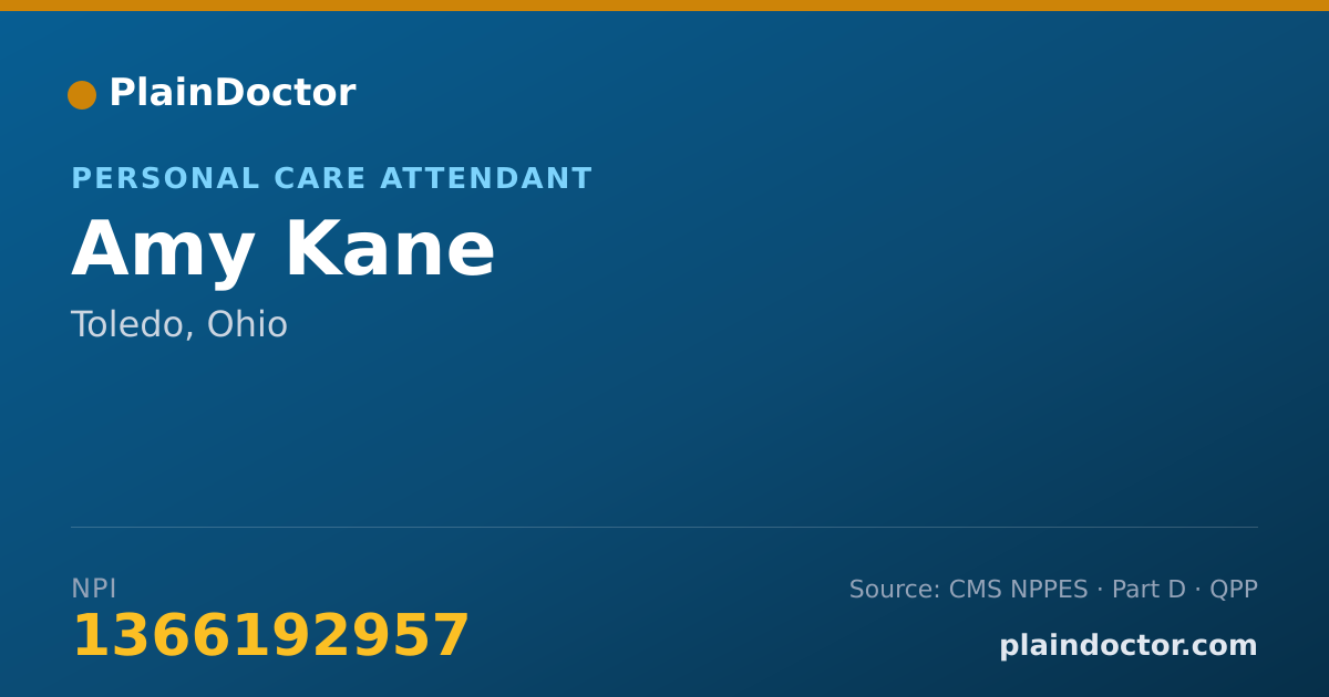 Shareable card for Amy Kane - Personal Care Attendant, Toledo, OH