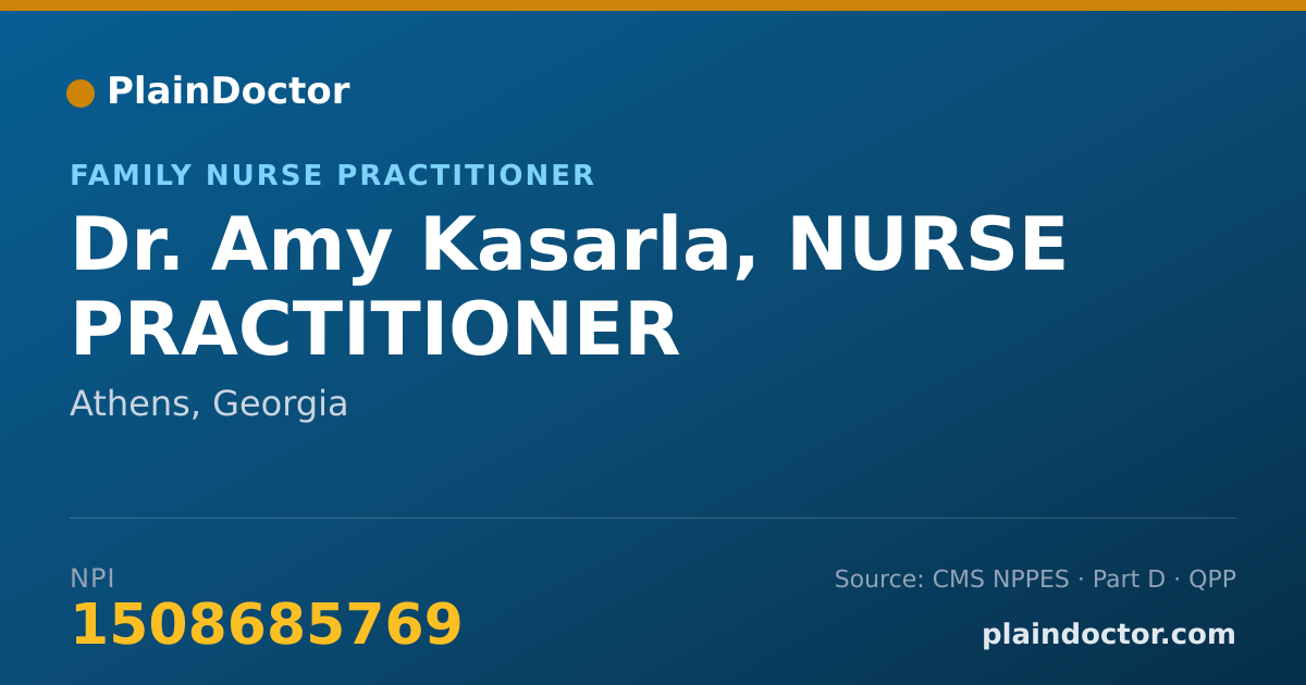 Shareable card for Amy Kasarla, NURSE PRACTITIONER - Family Nurse Practitioner, Athens, GA