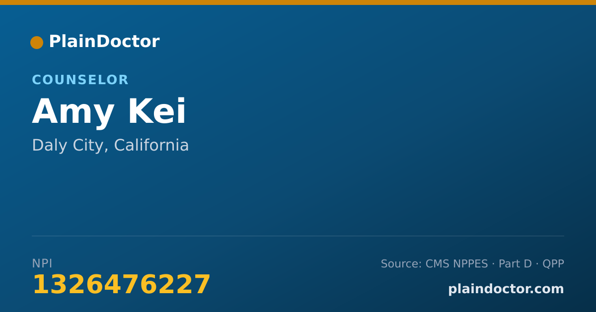 Shareable card for Amy Kei - Counselor, Daly City, CA