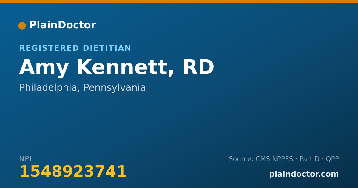Shareable card for Amy Kennett, RD - Registered Dietitian, Philadelphia, PA