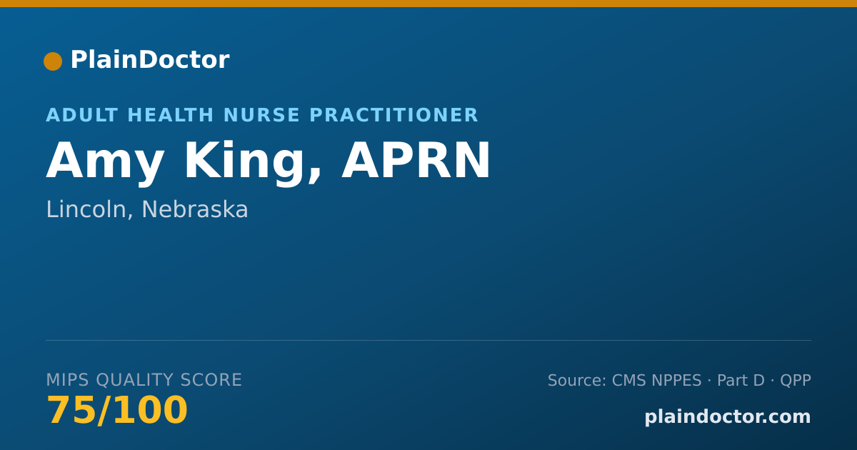 Shareable card for Amy King, APRN - Adult Health Nurse Practitioner, Lincoln, NE