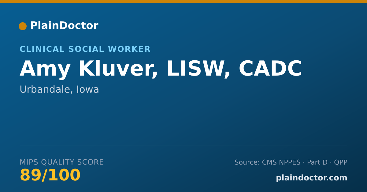Shareable card for Amy Kluver, LISW, CADC - Addiction (Substance Use Disorder) Counselor, Urbandale, IA