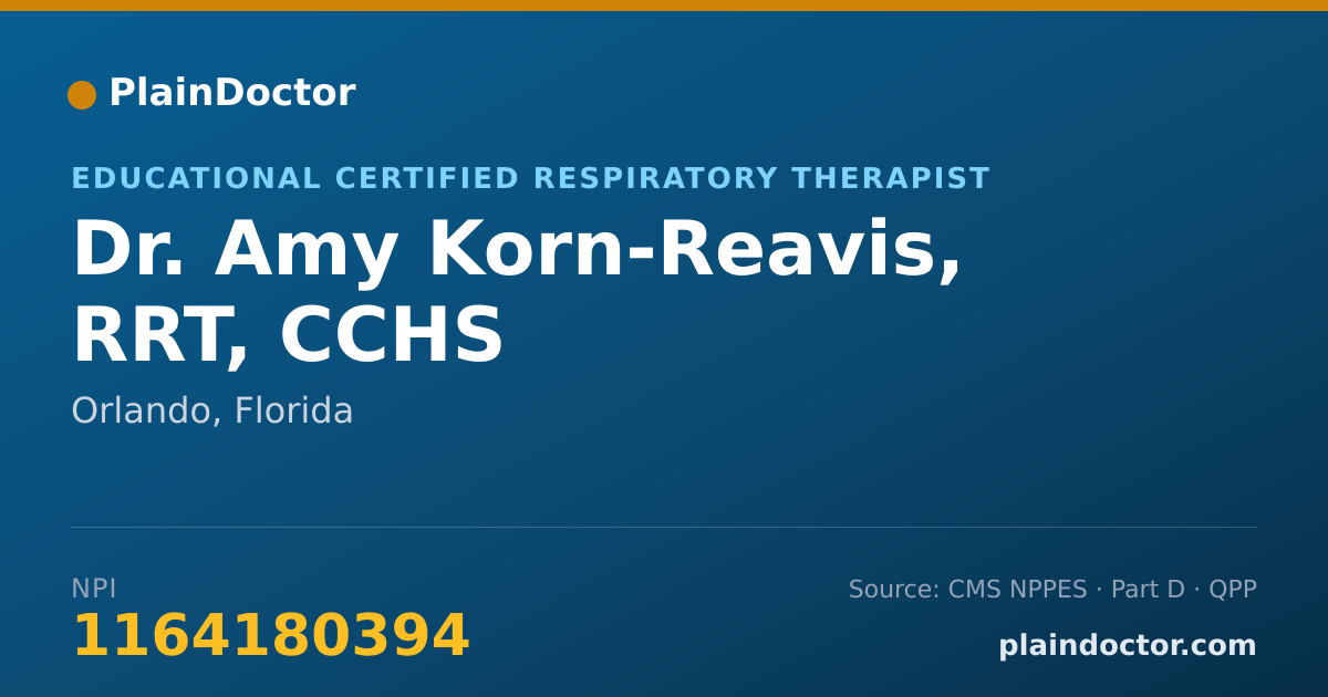Shareable card for Amy Korn-Reavis, RRT, CCHS - Educational Certified Respiratory Therapist, Orlando, FL