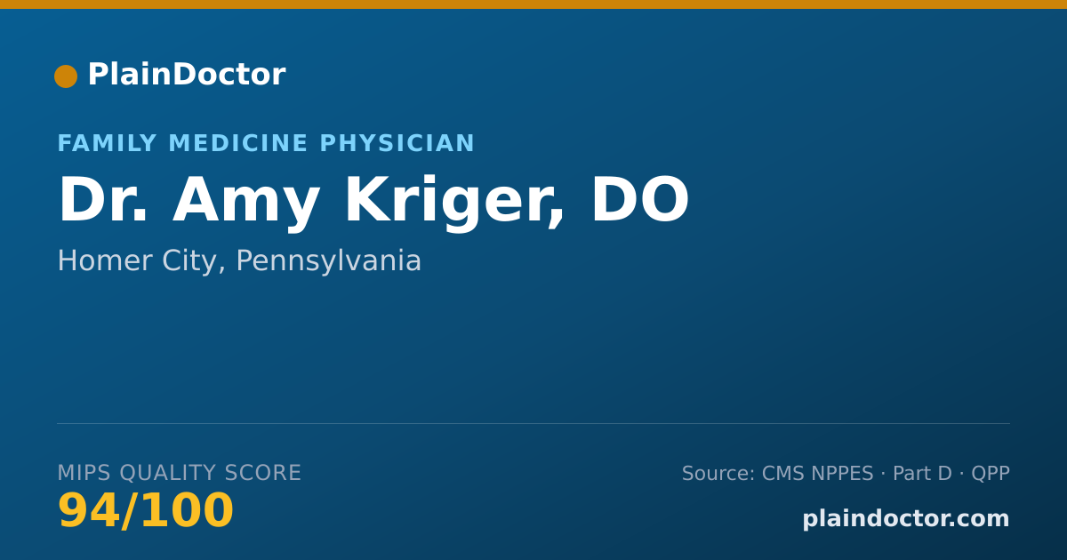 Shareable card for Amy Kriger, DO - Family Medicine Physician, Homer City, PA