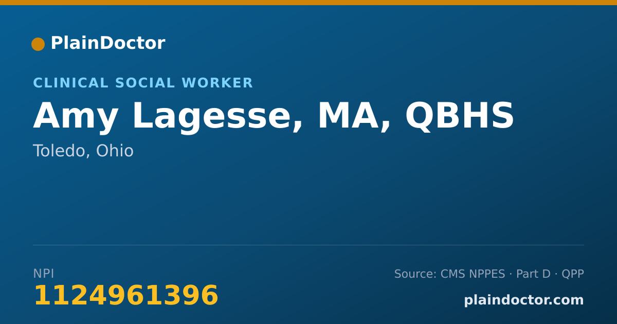 Shareable card for Amy Lagesse, MA, QBHS - Clinical Social Worker, Toledo, OH
