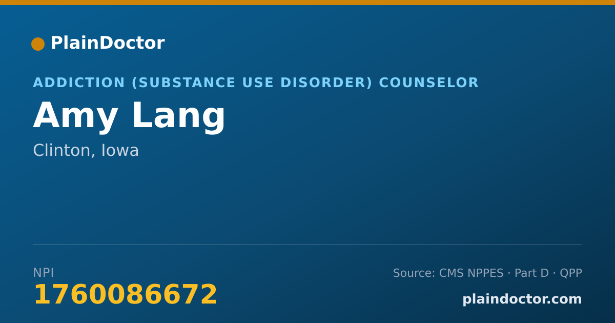 Shareable card for Amy Lang - Addiction (Substance Use Disorder) Counselor, Clinton, IA