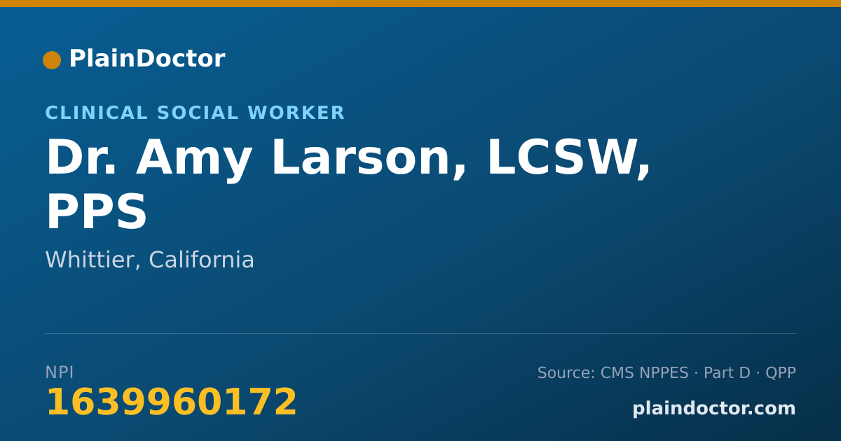 Shareable card for Amy Larson, LCSW, PPS - Clinical Social Worker, Whittier, CA