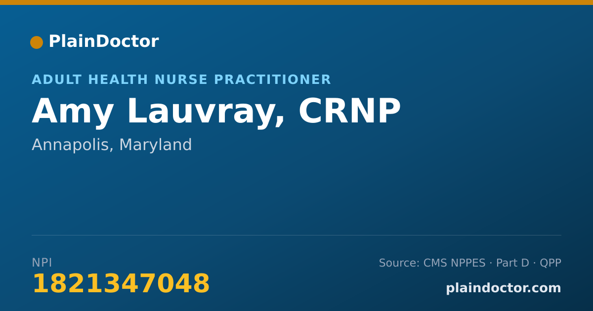 Shareable card for Amy Lauvray, CRNP - Adult Health Nurse Practitioner, Annapolis, MD