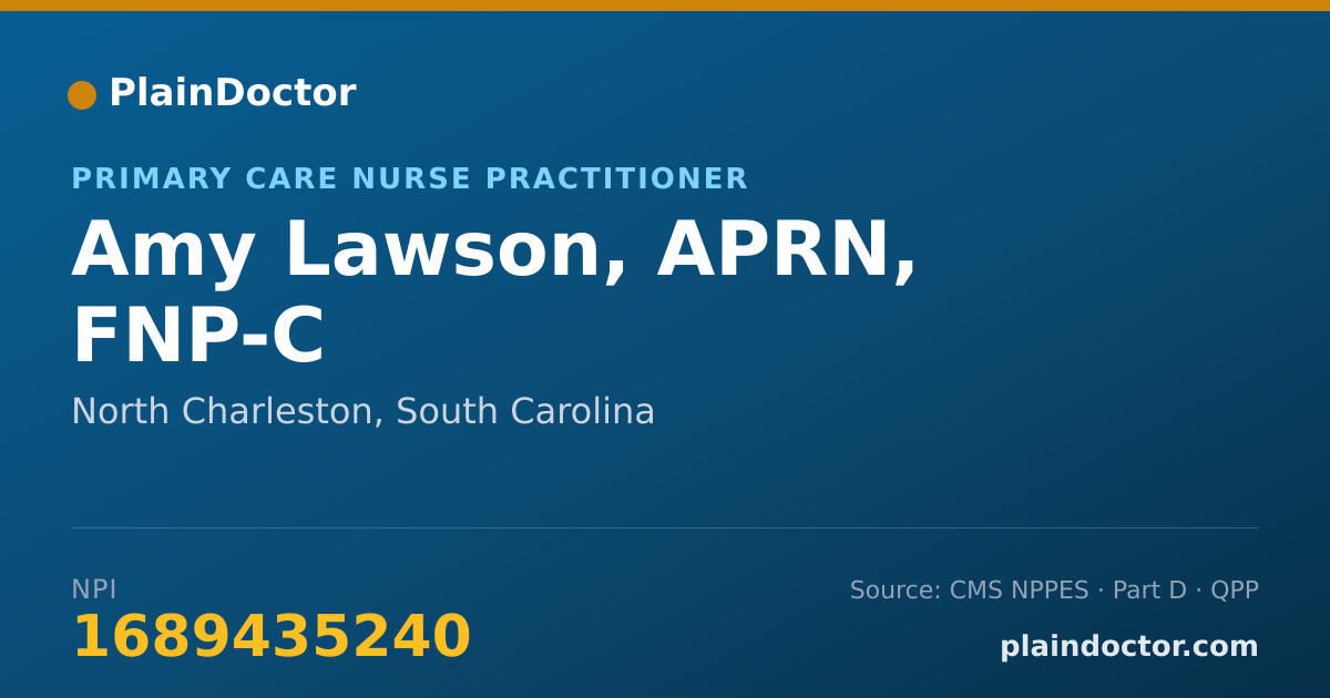 Shareable card for Amy Lawson, APRN, FNP-C - Primary Care Nurse Practitioner, North Charleston, SC