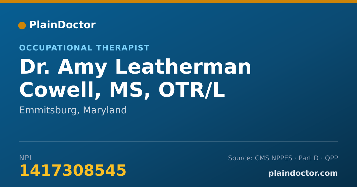 Shareable card for Amy Leatherman Cowell, MS, OTR/L - Occupational Therapist, Emmitsburg, MD