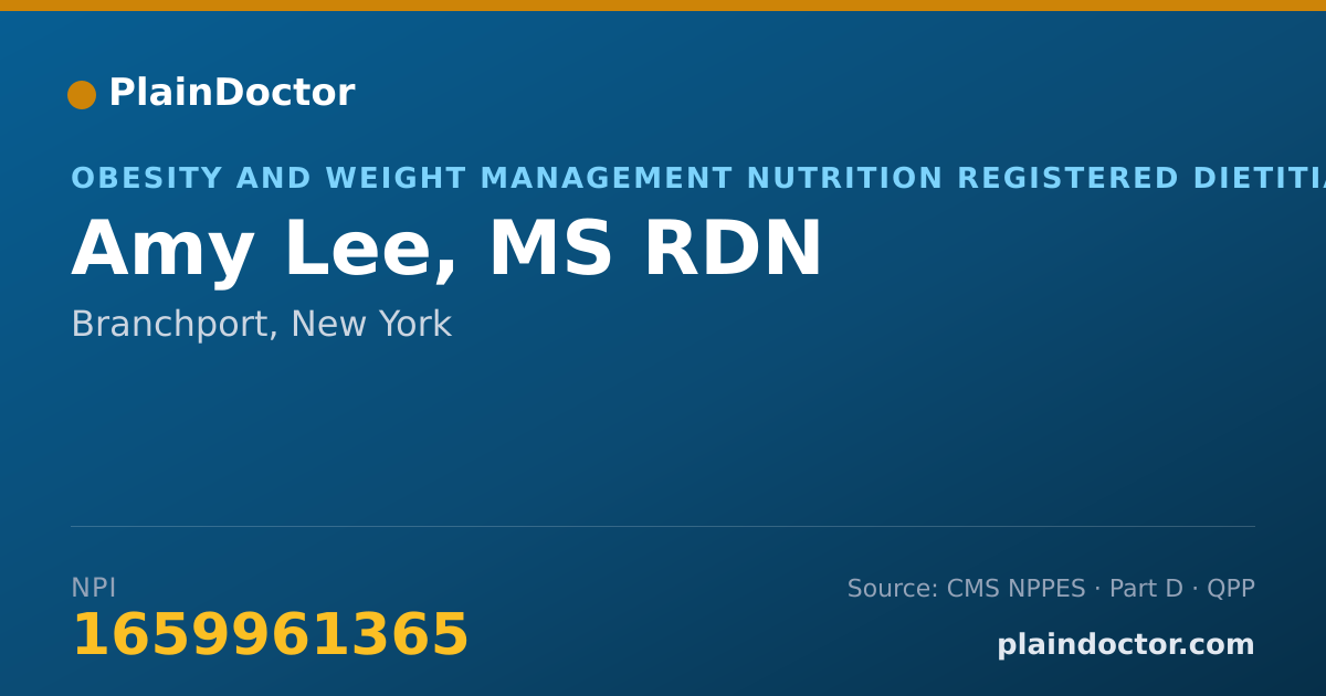 Shareable card for Amy Lee, MS RDN - Obesity and Weight Management Nutrition Registered Dietitian, Branchport, NY