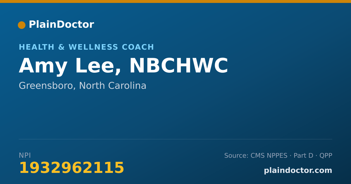 Shareable card for Amy Lee, NBCHWC - Health & Wellness Coach, Greensboro, NC