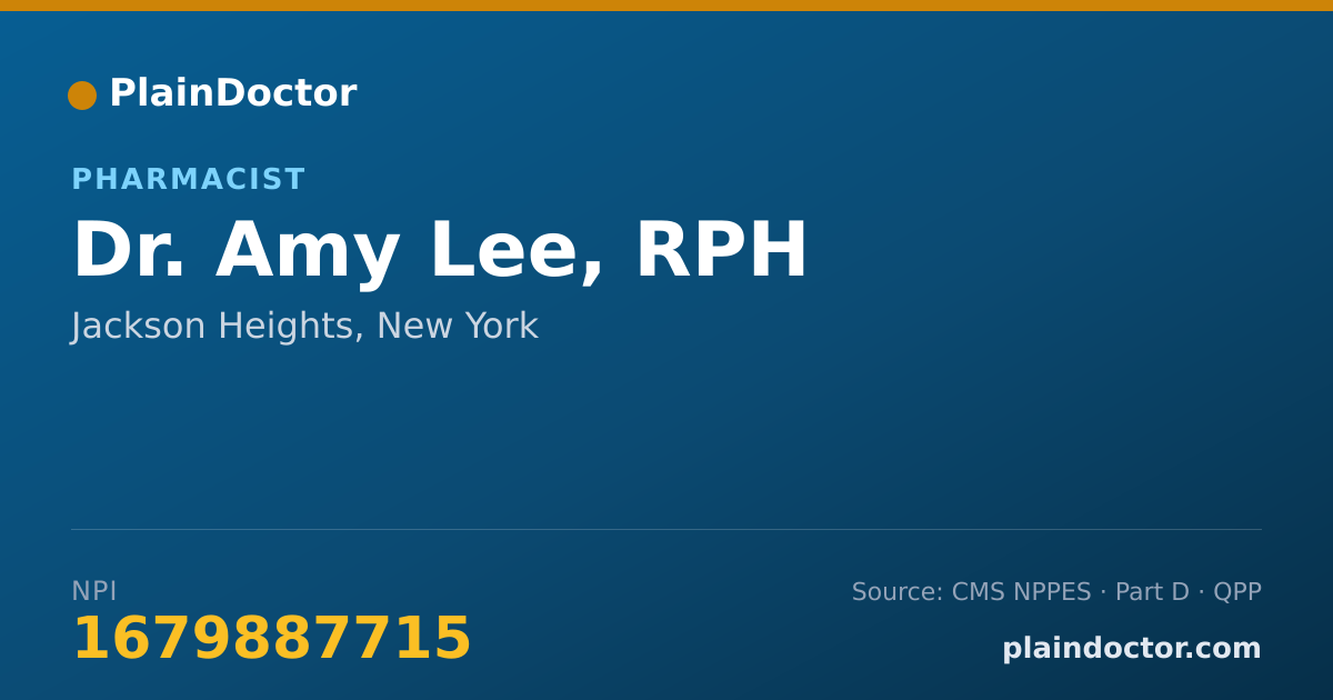 Shareable card for Amy Lee, RPH - Pharmacist, Jackson Heights, NY