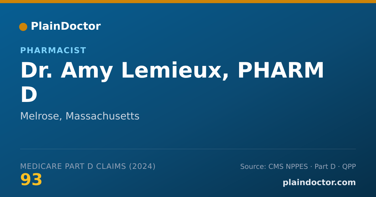 Shareable card for Amy Lemieux, PHARM D - Pharmacist, Melrose, MA