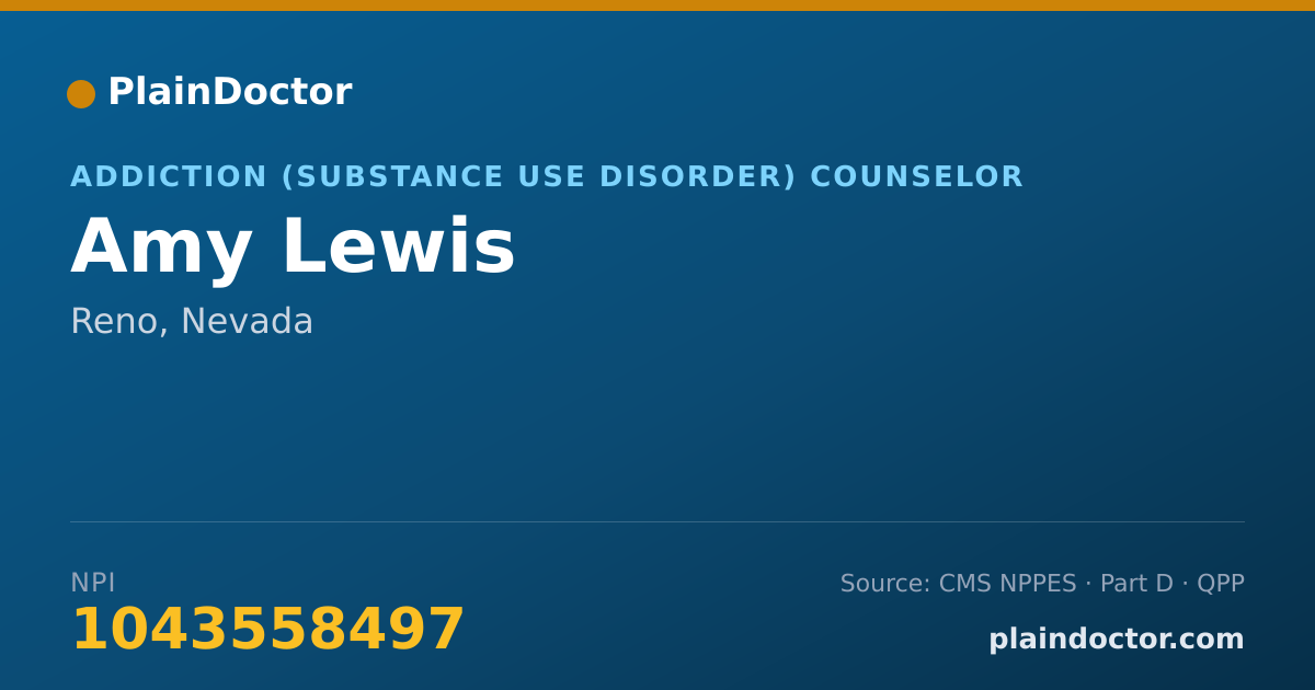 Shareable card for Amy Lewis - Addiction (Substance Use Disorder) Counselor, Reno, NV