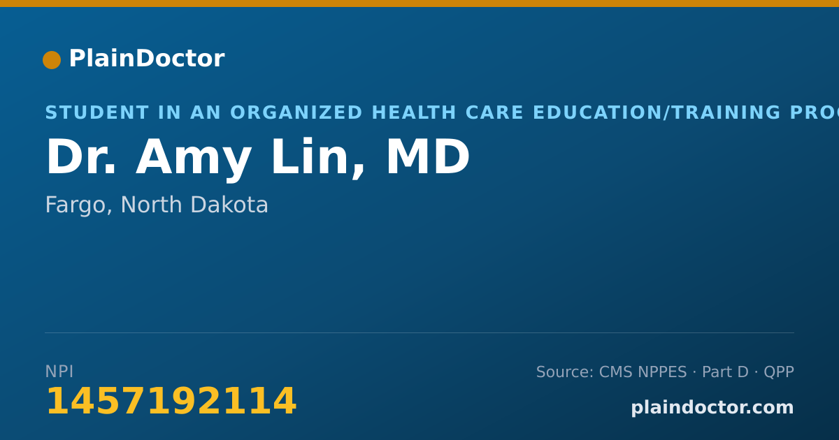 Shareable card for Amy Lin, MD - Student in an Organized Health Care Education/Training Program, Fargo, ND