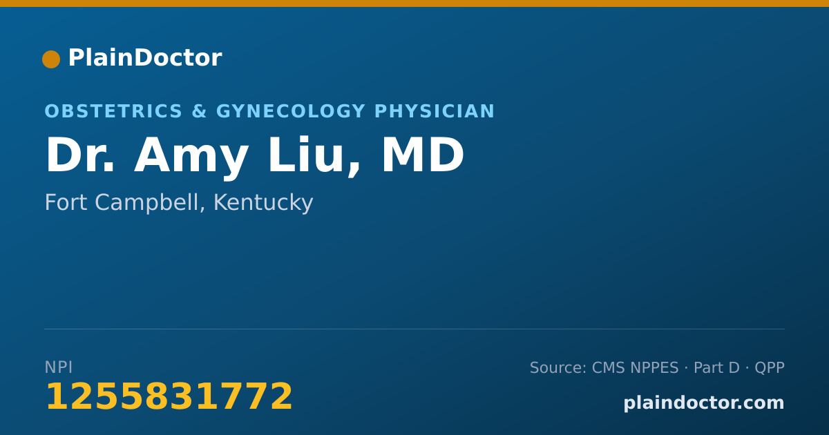 Shareable card for Amy Liu, MD - Obstetrics & Gynecology Physician, Fort Campbell, KY