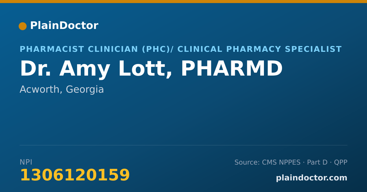 Shareable card for Amy Lott, PHARMD - Pharmacist Clinician (PhC)/ Clinical Pharmacy Specialist, Acworth, GA
